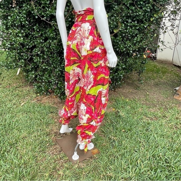 Ashley Stewart Boho Trop Print Wide Leg Ankle Puddle Hem Bag Waist Pants - Picture 6 of 12